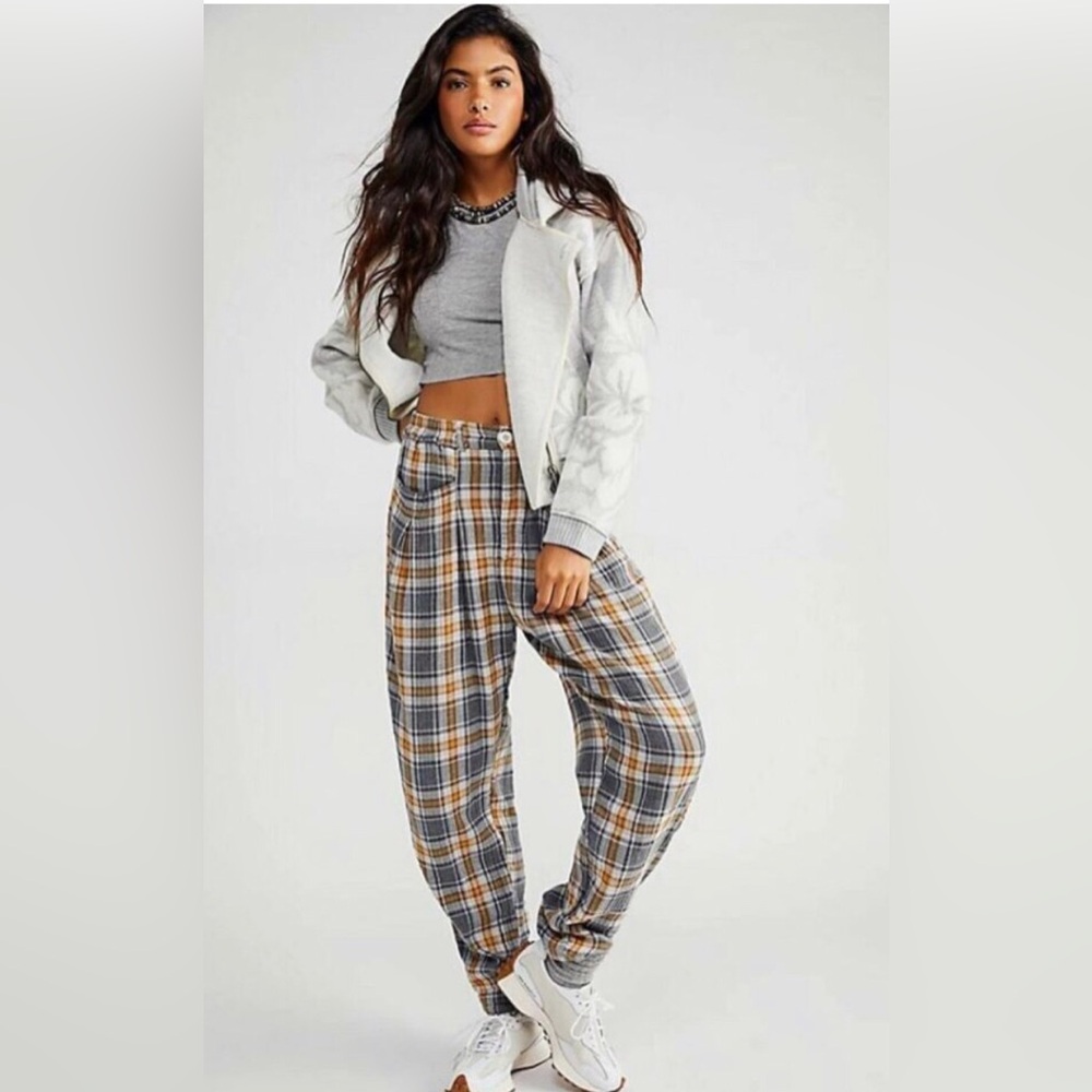 Free People x CP Shades Plaid Jogger Pants in Gray & Brown Size XS